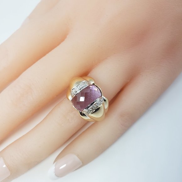Vintage 14 Karat Yellow Gold Amethyst and Diamond Ring Size 6.25 GAI Certified - Picture 8 of 9
